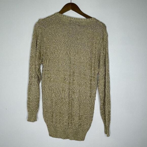 Ralph Lauren Sweater Womens Medium Gold Metallic Rayon Knit Pullover Crewneck - Picture 4 of 6